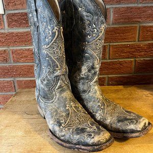 Women's Circle G by Corral Boots - 11M - Distressed Black with Cream Embroidery